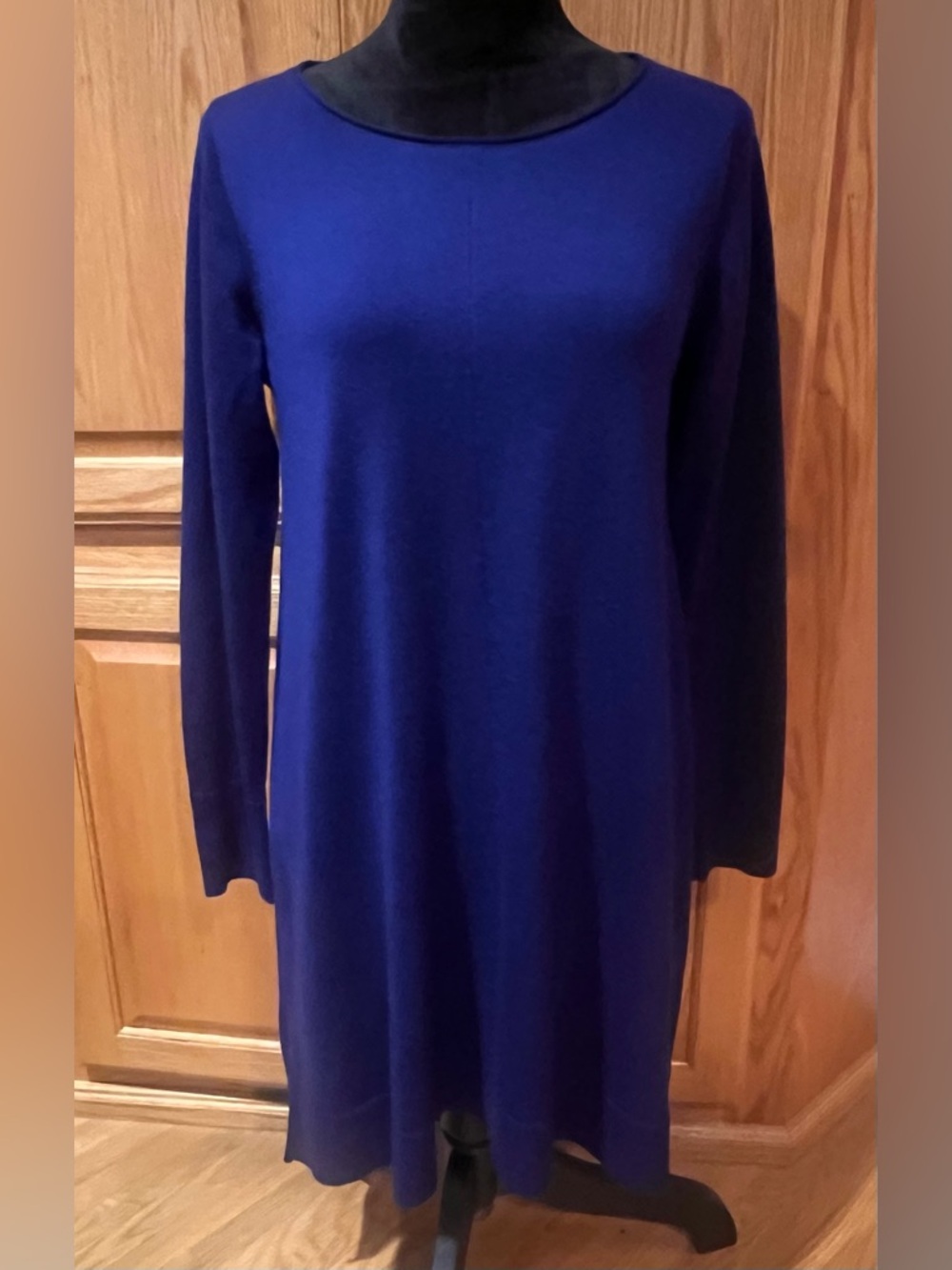 Eileen Fisher Merino Wool Long Sleeve Sweater Dress Tunic Violet Blue Size Small
